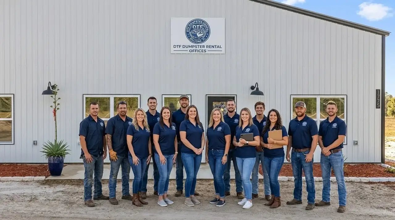 The DTF Dumpster Rental Deltona crew outside the yard office in Deltona, FL